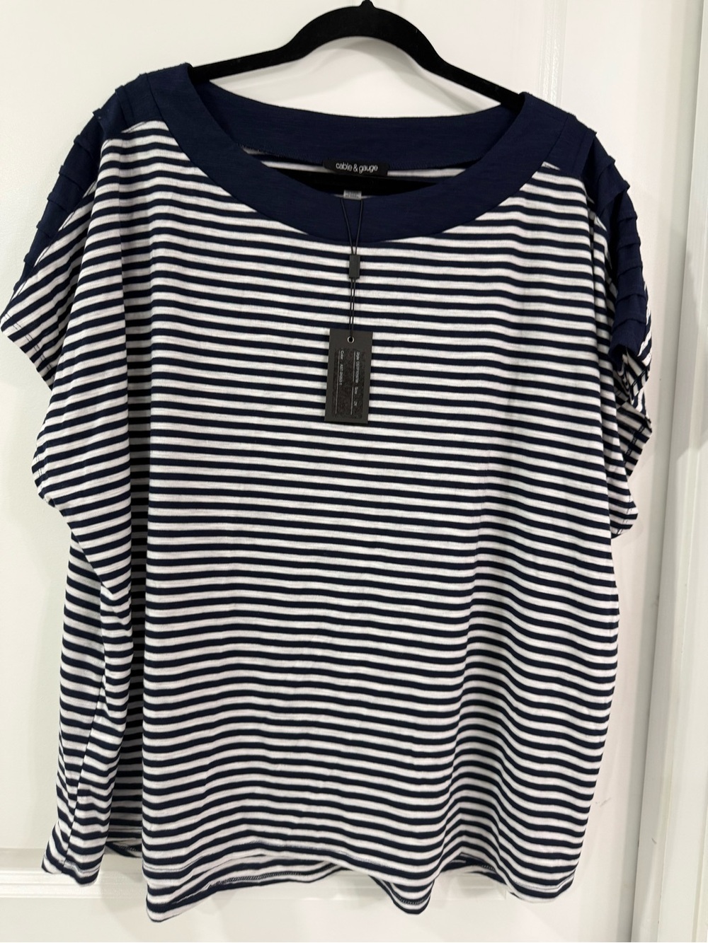 Cable & Gauge Navy and White Striped Short Sleeve Top